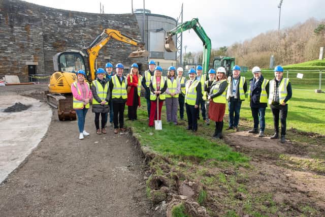 Group pictured onsite including Patricia Lavery, Arts Council, Lorraine Calderwood, Arts Council, Colin Doherty, JPM, Maureen Fox, UV, Mayor, Councillor Sandra Duffy, Linda McKinney Gasyard Manager, Mukesh Sharma, National Lottery Heritage Fund Chair, NI, Stephen Gillespie, Adrian Kerr, Gasyard Development Trust, Joan O’Hara, Urban Villages, 
and Sean Fury, Gravity Architects.