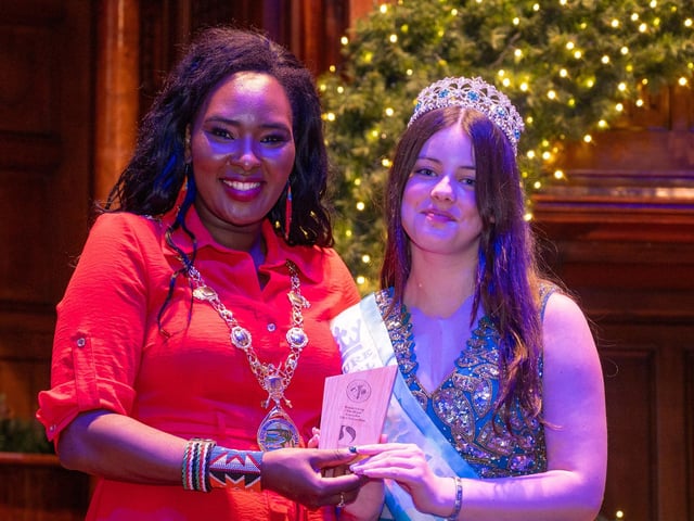 The Mayor Councillor Lilian Seenoi-Barr hosted a Christmas Community event at the Guildhall for people from across the Derry City and Strabane District Council area on Sunday. Picture Martin McKeown. 01.12.24
Alicia Nash who is hosting her annual Christmas appeal for toys and gifts for the Children’s Unit at Altnagelvin Hospital pictured with the Mayor as her charity efforts were recognised by the Mayor Councillor Lilian Seenoi-Barr when shed hosted a Christmas Community event at the Guildhall.
: Mayor's Community Christmas Party