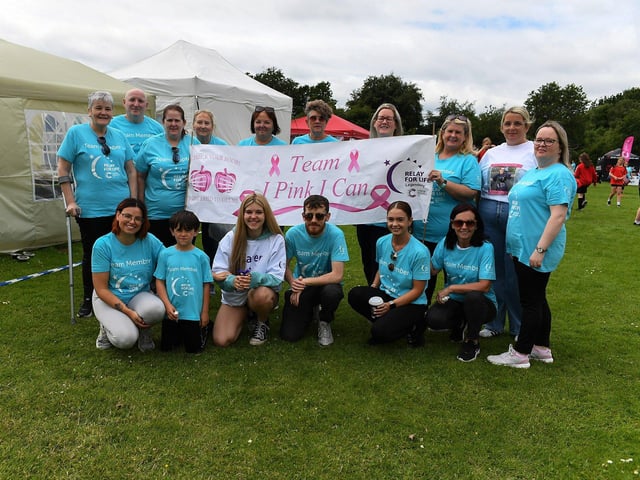The I Pink I Can fundraising team members who took part in the 24 hour Legenderry Relay for Life at St Columba’s Park on Saturday. Photo: George Sweeney.