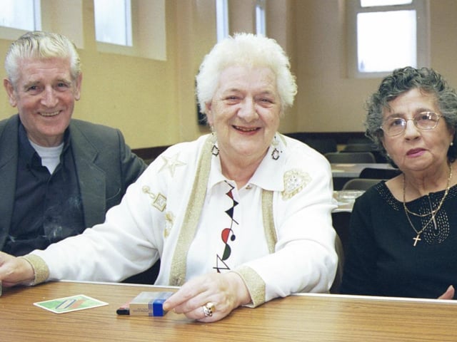 Early arrivals at the Bishop Street reunion were Harry and May Curran and Myra Moore. 050603HG13