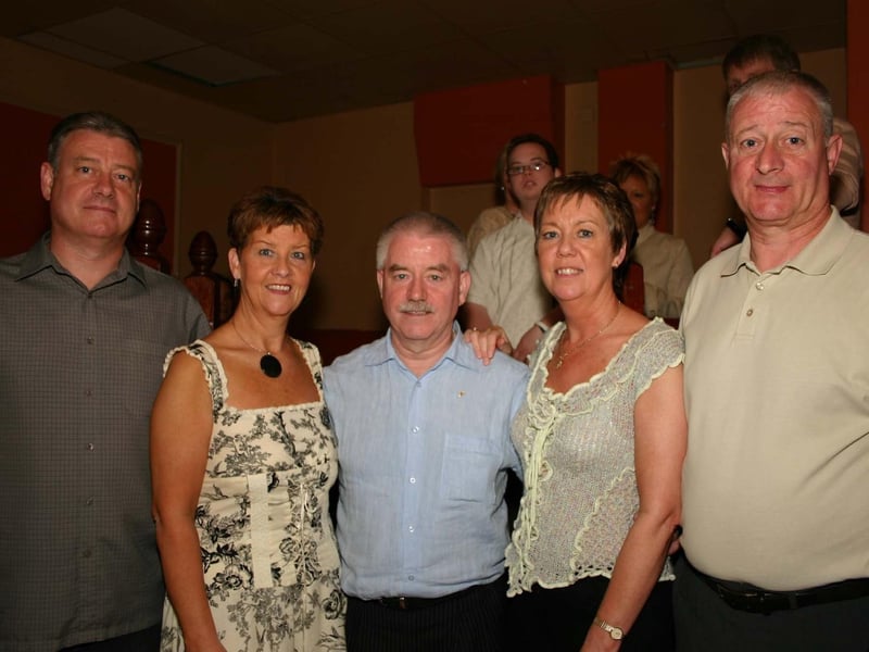Dermot with his brothers and sisters left to right Lawerence, Fidelis, Dermot, Jacinta and Eamon enjoying the party. 4155/dd : Parties and celebrations June 2006: Dermot Connor.