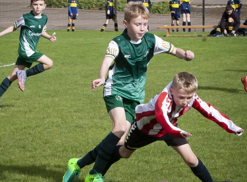 Action from Sunday’s 2012 clash between Foyle Harps and Tristar at St. Joseph’s Boys School, during the Sean O’Kane Memorial Cup. (Photos: Jim McCafferty Photography)
