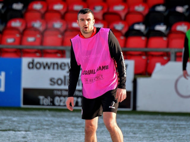 Derry City’s Michael Duffy training at the Brandywell Stadium on Monday. Picture: George Sweeney. DER2304GS – 14
