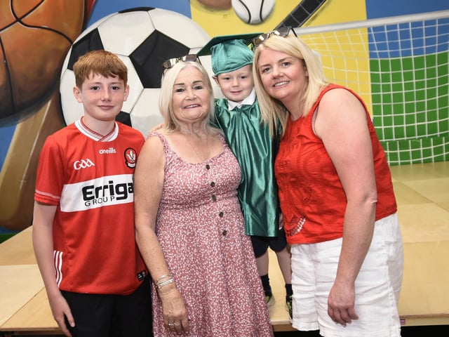 Tiarnán is pictured with his family : Glendermott Graduation Day.