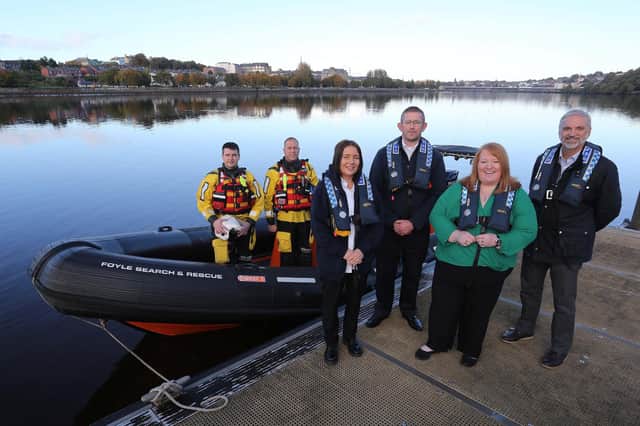Justice Minister Naomi Long has announced funding of £100,000 for Northern Ireland Search and Rescue (NISAR) groups. The Minister is pictured during a visit to Foyle Search and Rescue (FSAR) where she met staff and volunteers. Included also is NISAR Chair Simon Hutchinson.