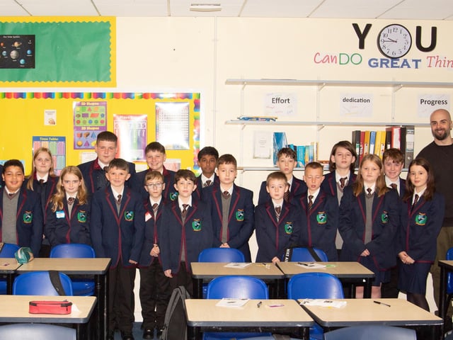 Some of the new Year 8s on their first day at Oakgrove Integrated College on Monday last. : Oakgrove Integrated College welcomes latest influx of Year 8 pupils