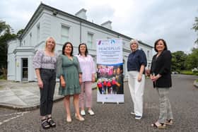 From left to right, Una Kelly, Chairperson Currynierin Community Association, Gretta Donaghy, Community Worker in Currynierin, Chelsea Cooke, Community Worker in Tullyally, Sharon Doherty, Manager St Columbs Park Reconciliation Trust and Mary Claire Kerlin, PEACEPLUS Project Officer, DCSDC.