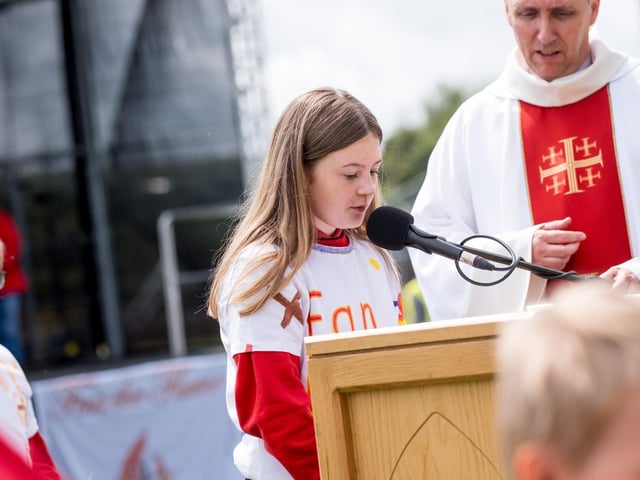 Participants at the Derry Diocese Fan The Flame annual Mass 2025 in Celtic Park.
