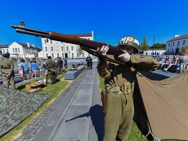 WWII military enthusiasts and collectors gathered in Ebrington square on Saturday to commemorate BOA80 . Photo: George Sweeney