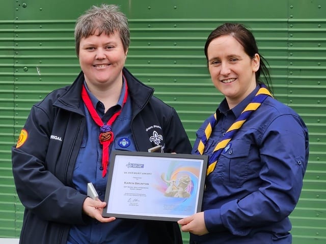 Karen Brunton receiving the Silver Merit Award. Photo: Courtesy of Séan Coyle.