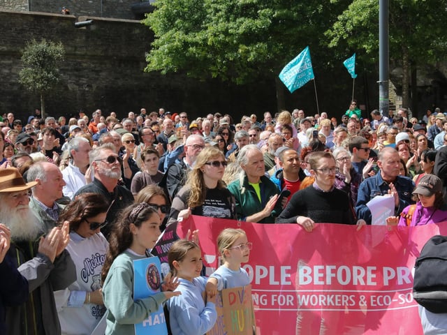 A packed Guildhall Square at the Unite Against Hate rally - Guildhall Square on Saturday. (Photo - Deirdre Heaney, nwpresspics)