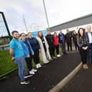 Organisers, funders and representatives from the various groups involved in the launch of the Rio Ferdinand Foundation Partnership in Derry on Friday afternoon last. (Photos: Jim McCafferty Photography)