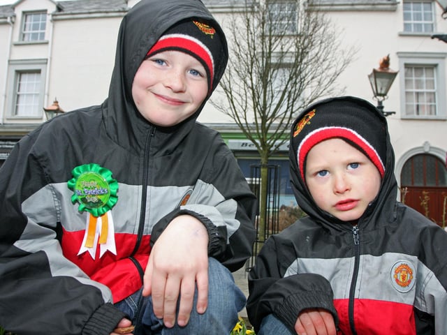 WRAPPED UP!. . . Buncrana brothers Keelan and Calvan White at the St. Patrick's Day Parade in Buncrana. 1903JM62