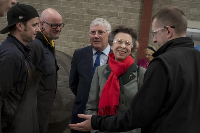 Princess Anne paid a flying visit to Fleming Agri Products in Derry on Thursday when she met staff and apprentices at the Newbuildings facility.