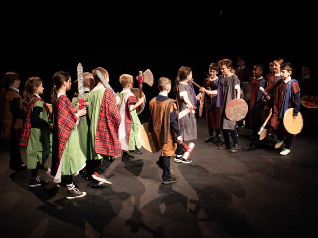LIFE OF SAINT COLUMBA. . . . .Another of the scenes from the 'Life of Saint Columba' at the Playhouse, as performed from children of the Long Tower and Fountain Primary Schools. (Photos: Jim McCafferty Photography)
