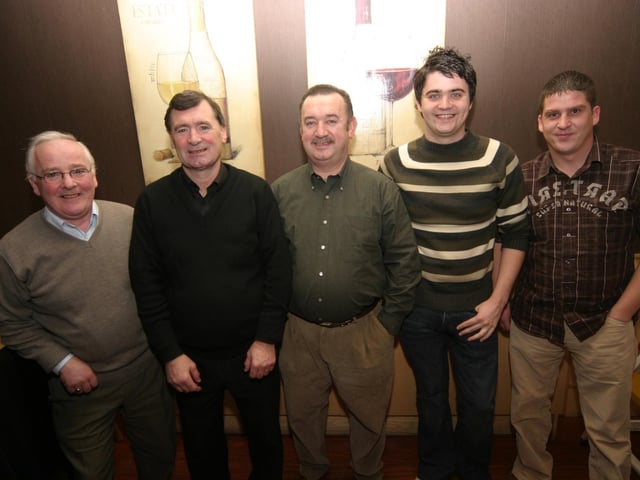 Moore, Sean, birthday boy Tony, Tony and Paul pose for the photographer 0021/JML : Parties and celebrations January 2006: Tony Devlin.