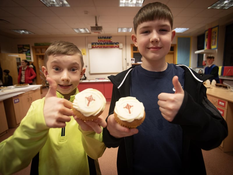 CUPCAKES R US!. . . .P7 pupils Sean Millar (St. Therese's PS) and Patrick Breslin (Oakgrove PS) enjoy some cupcakes at the St. Joseph''s Boys School Open Night.