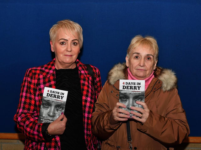 Margaret Montgomery and Margaret Gillespie at the launch of 4 Days in Derry, held in Pilot’s Row Centre. Photo: George Sweeney