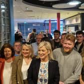 Sinn Fein leader in the north Michelle O'Neill with some of the candidates who have been voted in in Derry & Strabane.