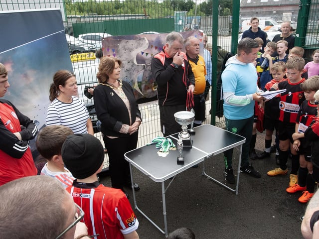 Padraig Barton Memorial Cup organiser, Colly Kelly, addressing the attendance before Tuesday's presentation at Bay Road.