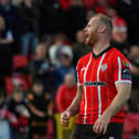 Derry City’s Mark Connolly reacts to his penalty miss in the shoot out defeat to St Patrick’s Athletic on Sunday evening. Photo: George Sweeney. DER2334GS – 15