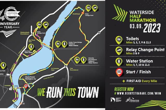The revised route of the 2023 Waterside Half Marathon.