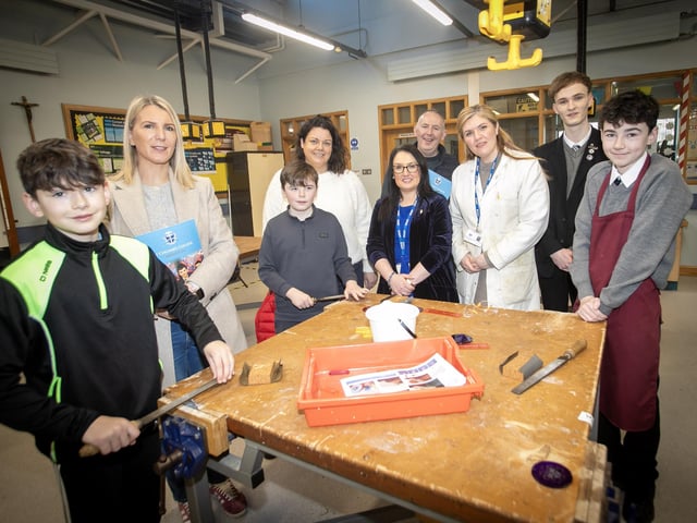 Mrs. Caroline McLaughlin, Principal, St. Columb's College pictured with staff, students and prospective pupils and their parents during Saturday's Open Day. (Photos: Jim McCafferty Photography)