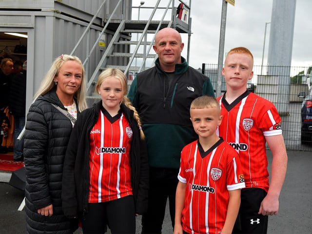 Fans arrive for the Derry City versus Cork City game at the Brandywell Stadium on Friday evening. Photograph: George Sweeney. DER2325GS – 74