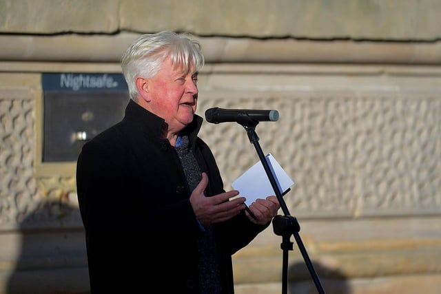 Paul O’Connor, Pat Finucane Centre, speaking at the ‘Bin the Legacy Bill’ protest, organised by The Bloody Sunday Trust and the Pat Finucane Centre, at Guildhall Square on Wednesday afternoon. Photo: George Sweeney. DER2247GS – 50