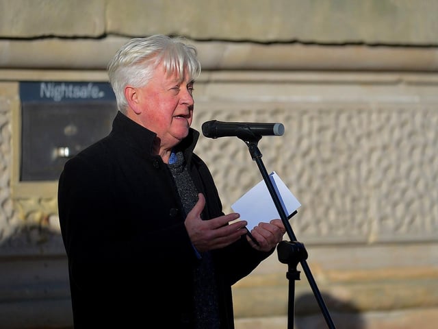 Paul O’Connor, Pat Finucane Centre, speaking at the ‘Bin the Legacy Bill’ protest, organised by The Bloody Sunday Trust and the Pat Finucane Centre, at Guildhall Square on Wednesday afternoon. Photo: George Sweeney. DER2247GS – 50