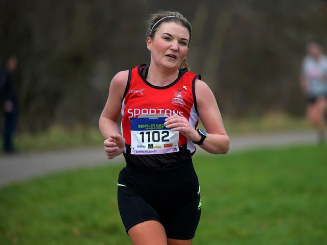 Spartans Gemma McGinty heads for the finish line . Photo: George Sweeney