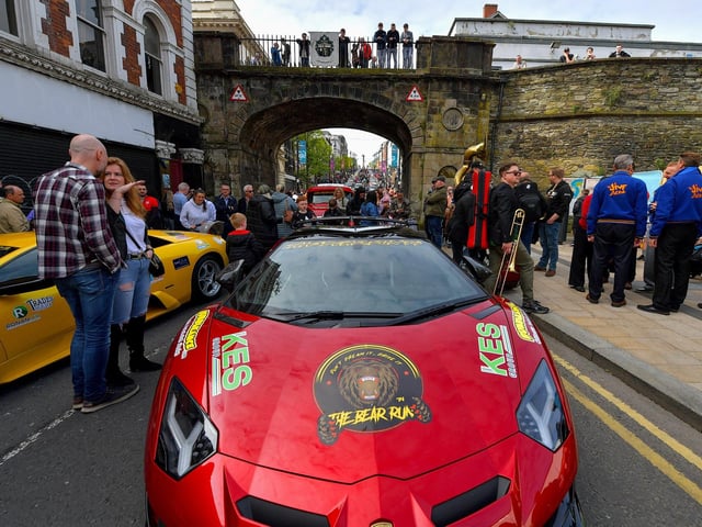 One of the 48 super cars and American Muscle cars that took part in the Bear Run from Derry’s Shipquay Street to Donegal and Inishowen, on Saturday morning, raising funds for Bumbleance, the Children’s Ambulance Service. Photo: George Sweeney. DER2317GS – 122