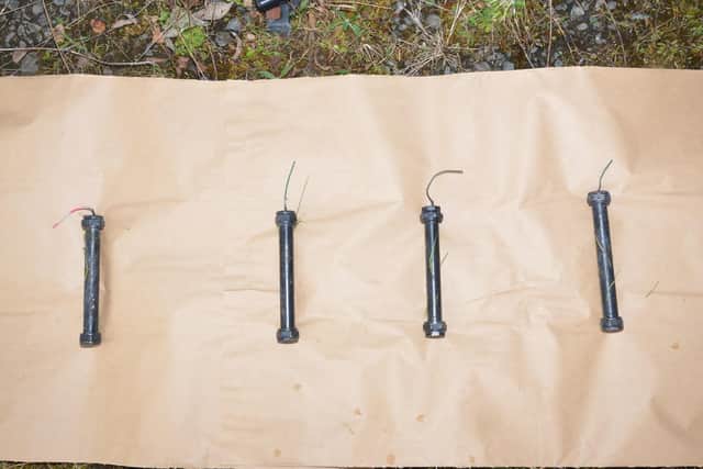 The viable pipe bombs recovered from inside the City Cemetery in Creggan.