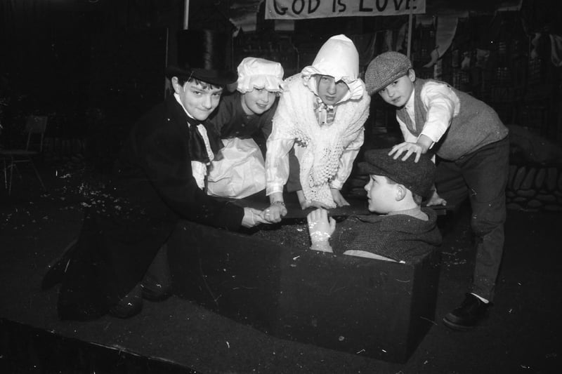 Some of the performers in Lisnagelvin Primary School's production of 'Oliver.'