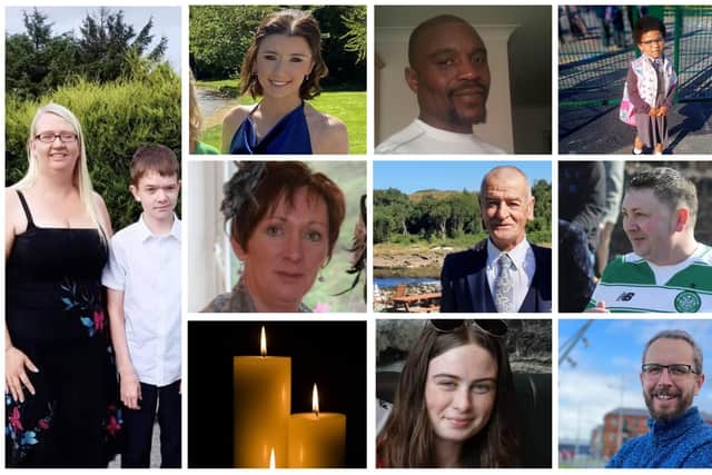 The ten people who died in the explosion in Creeslough. Left: Catherine O Donnell (39) and her son James Monaghan (13). Top left to right: Jessica Gallagher (24), Robert Garwe (50) and his daughter Shauna Flanagan Garwe (5). Middle row left to right: Martina Martin (49), Hugh Kelly (59) and Martin McGill (49). Bottom row: Leona Harper (14) and James O Flaherty (48).