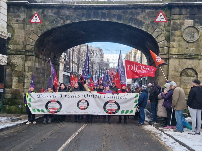 Striking public sector workers in Derry.