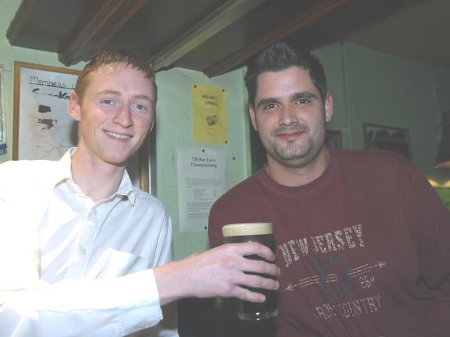 Connor Tracey Bar Manager of the 720 pulls Trevor Howell an enjoyable pint cheers. :Enjoying a pint in Derry bars 20 years ago in 2003