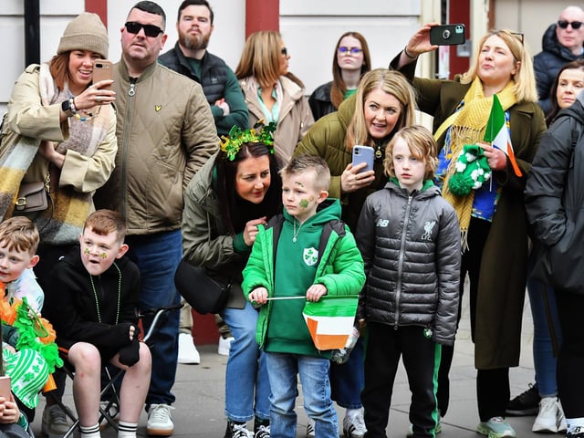 Revellers at the St Patrick’s Day parade, in Derry, on Monday afternoon. Photo: George Sweeney