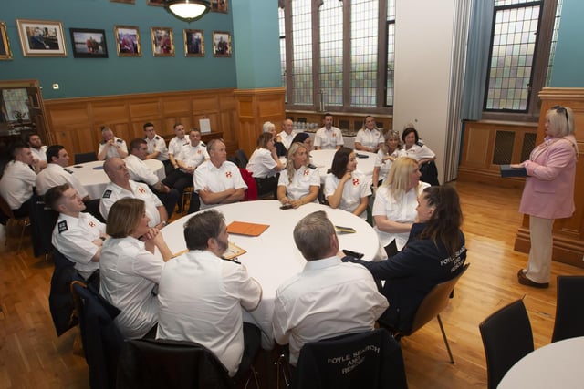 FSR AT GUILDHALL. . . . .The Mayor of Derry City and Strabane District Council, Sandra Duffy addressing members of the Foyle Search and Rescue at a function in the Guildhall on Wednesday evening to mark their 30th anniversary. (Photos: Jim McCafferty Photography)