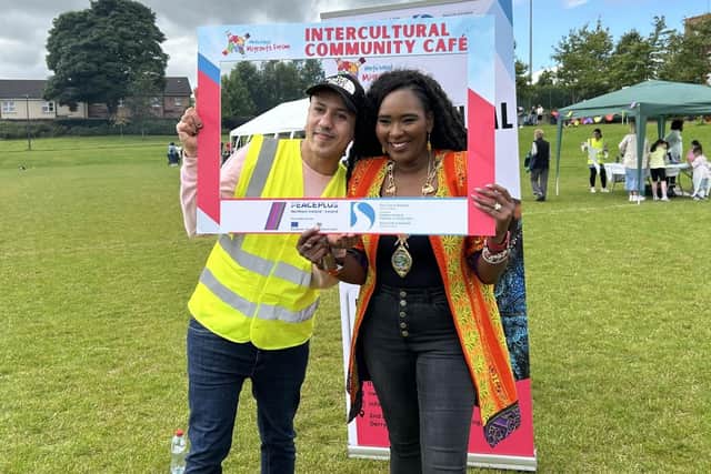 Ahmed Nasr and Mayor Lilian Seenoi Barr in the frame for the launch of the new Intercultural Café.