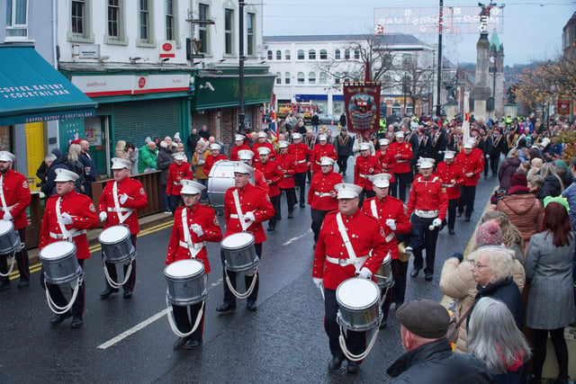 Bandsmen celebrate the ‘Shutting of the Gates’ when 13 apprentices slammed the gates of Derry in the face of King James II of England's men in December 1688.