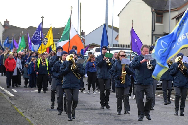 The Carndonagh Brass Band led the the Annual Errigal Scout County Founders Day Parade, held in Derry, on Sunday afternoon last. Photo: George Sweeney