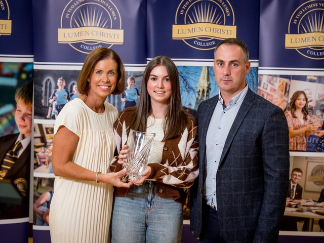 Outstanding Contribution to Sport was presented to Ciara Mc Geogh by Mrs Suzanne Deery (Senior Teacher) and Mr Michael Mc Cullagh (PE Teacher).