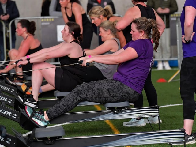 Competitors in the Maiden City Hyrox 3.0 Fitness Challenge held at Sean Dolans GAC on Saturday.  Photograph: George Sweeney