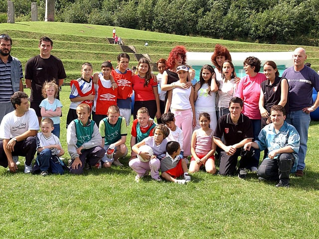 Organisers and children who took part in the NW Romanian Relief Fund football match at the Gasyard Centre.
