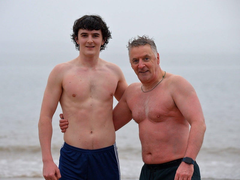 Daniel McAleer pictured with his dad Daniel at the annual Christmas Day swim at Ludden beach, Buncrana. Photo: George Sweeney. DER2252GS – 06