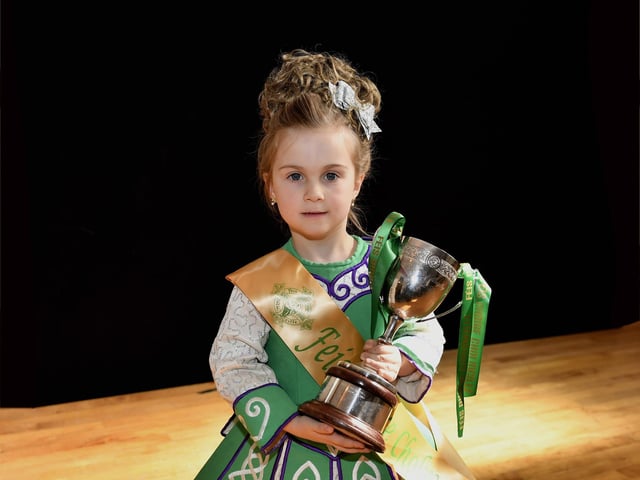 Fiadh McAllister won the Under 6 Premiership for Irish Dancing at Feis Dhoire Cholmcille. Photo: George Sweeney