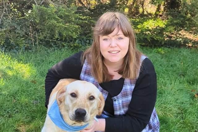 Honey with her loving foster.