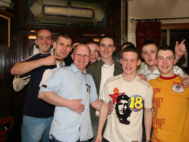 Paul McDaid pictured with his mates at his 18th Birthday in the Dungloe. 4802dd