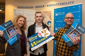 Gillian Moss, Head of Client Services at NWRC, Sports student Conan McShane who created ‘Fitness Maps’ and Alastair Cameron, NWRC's Entrepreneur in Residence. Pic Martin McKeown. 